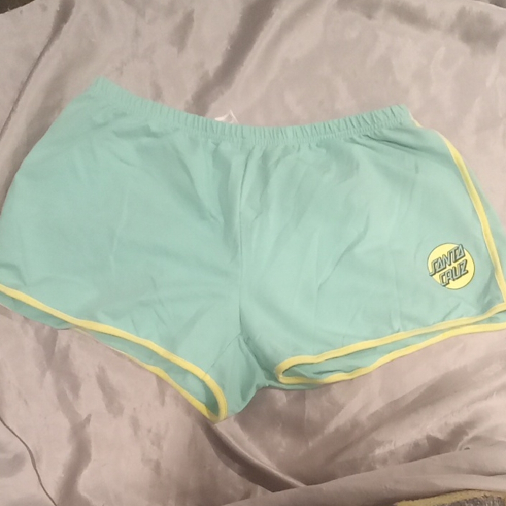 Santa Cruz Skateboards Women's Light Green Shorts with Yellow Trim